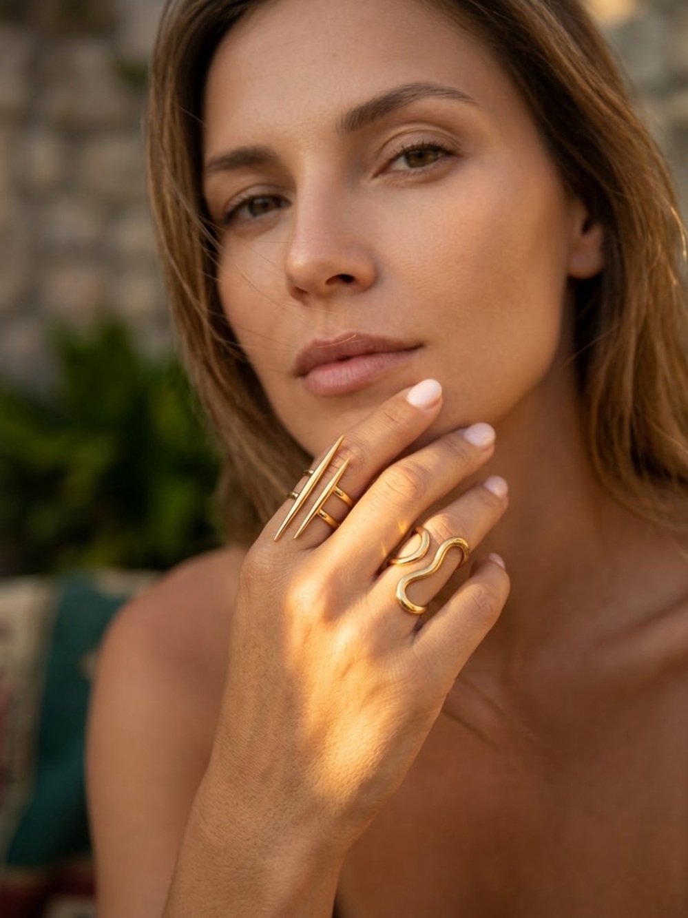 Gold Statement Snake Curve Ring - Stainless Steel